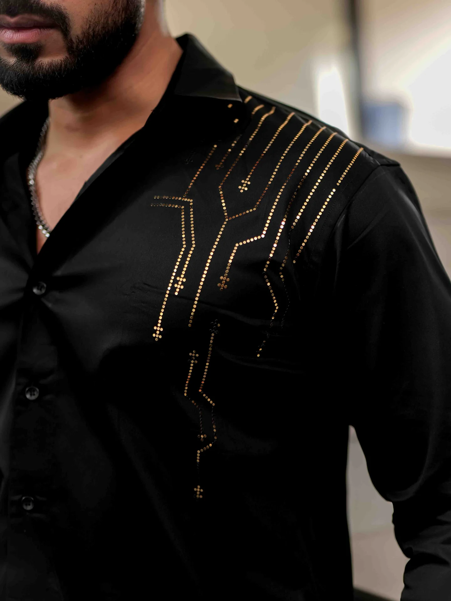 Black club wear satin cotton party shirt - Image 2