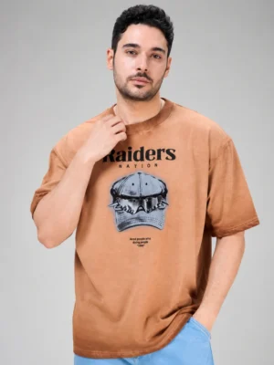 acidwash raider mustard half sleeve t-shirt